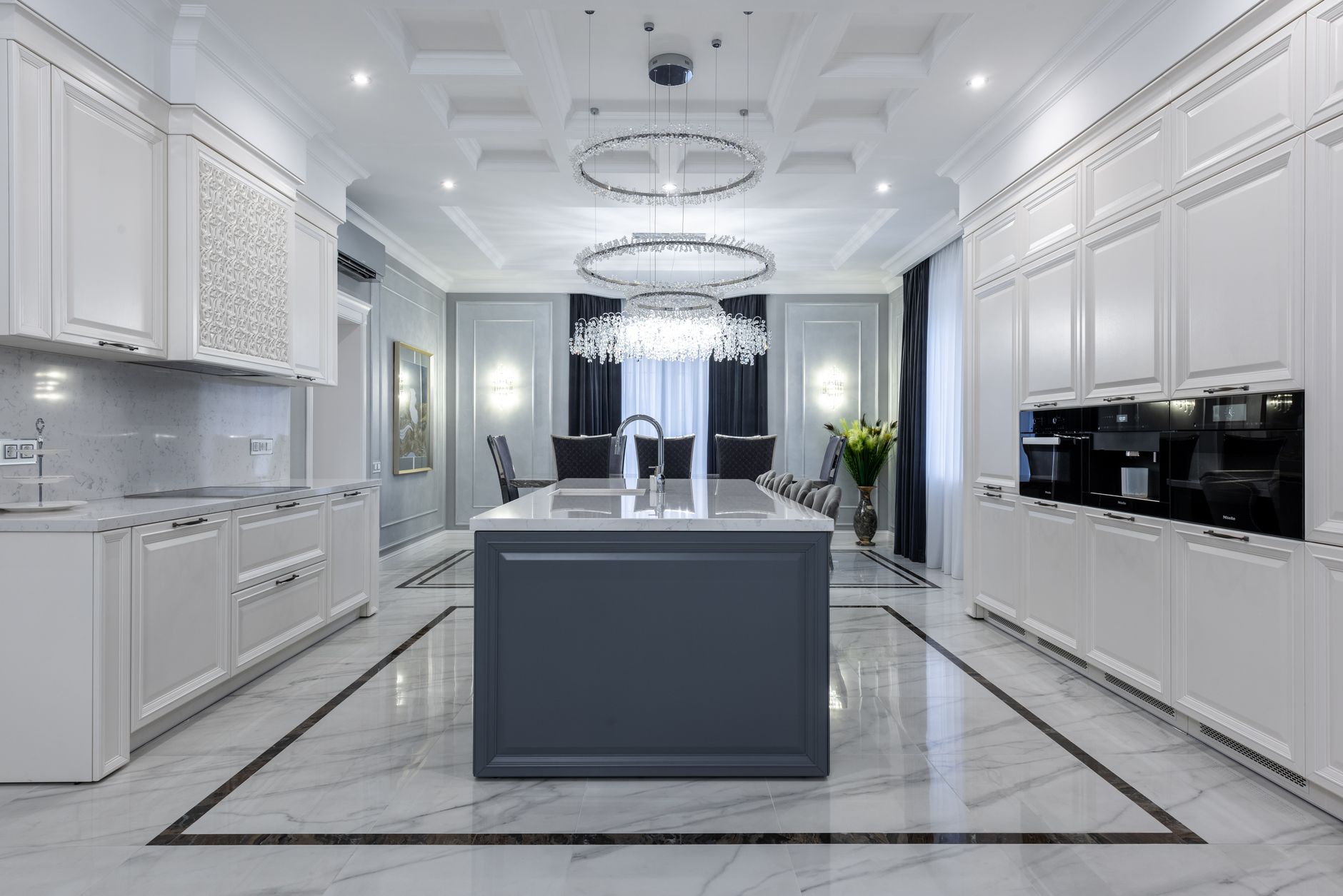 Kitchen with marble island at 240 Fillmore Street